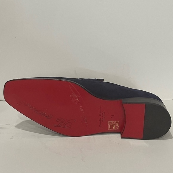 Emilio Franco shoes loafer suede navy slip on red bottom sole - Picture 5 of 5